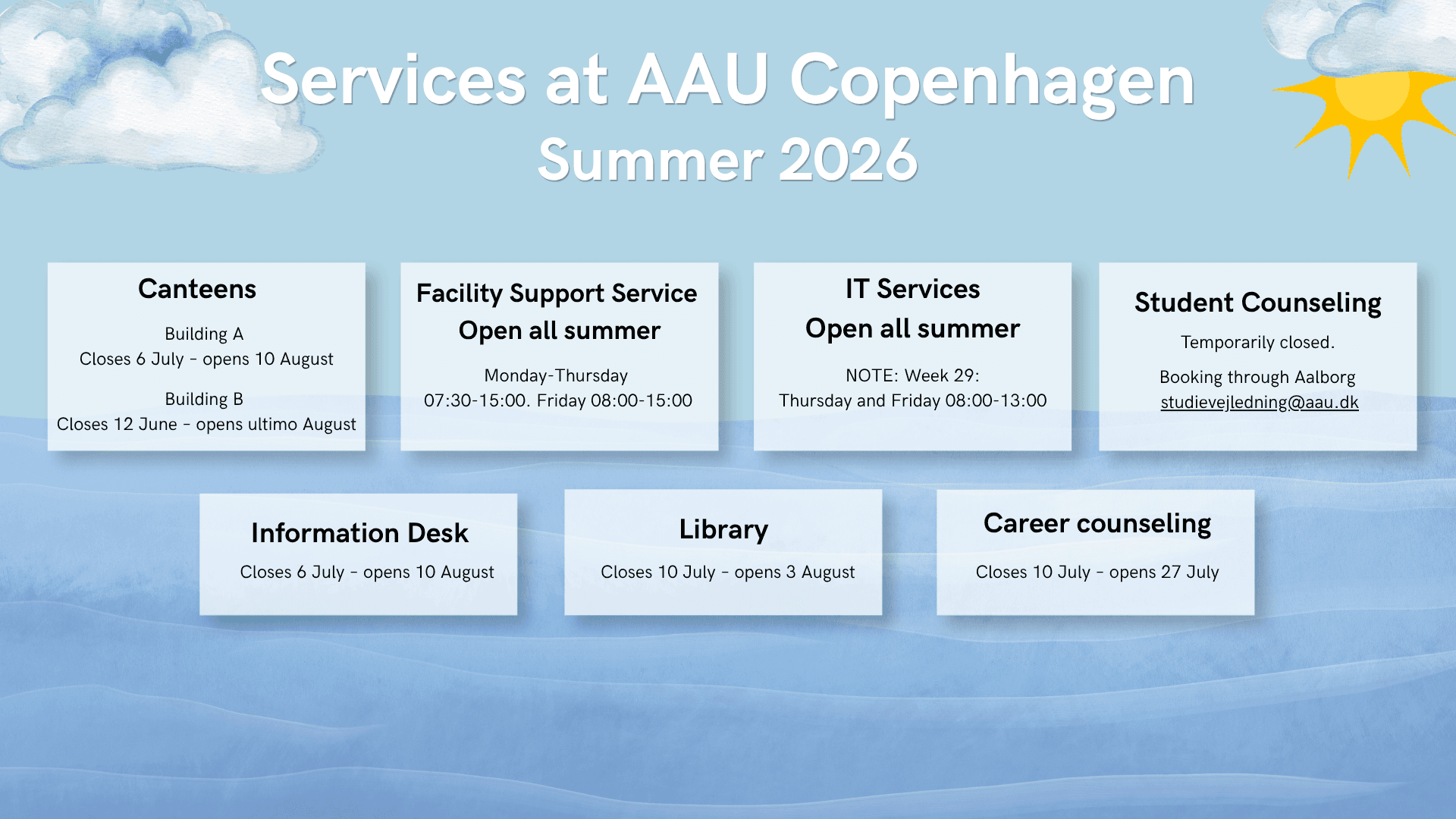 Sommeråbningstider for AAU København